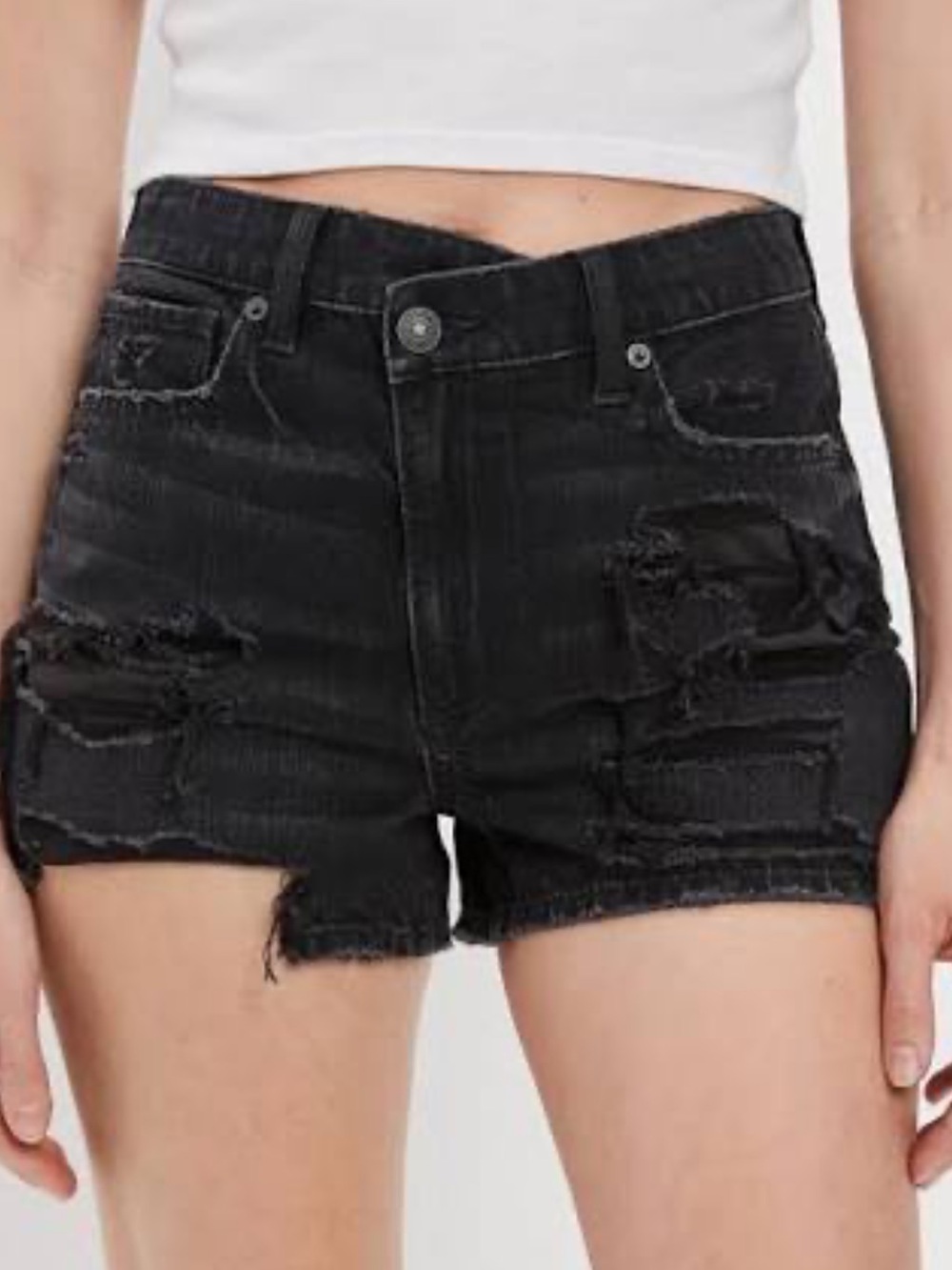 American Eagle Outfitters Black Distressed High-Rise Denim Shorts